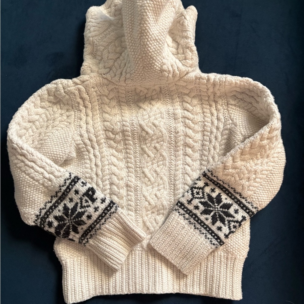 Polo by Ralph Lauren Cream Cable-Knit Hooded Sweater with Fair Isle Cuffs size 6 - Picture 4 of 4